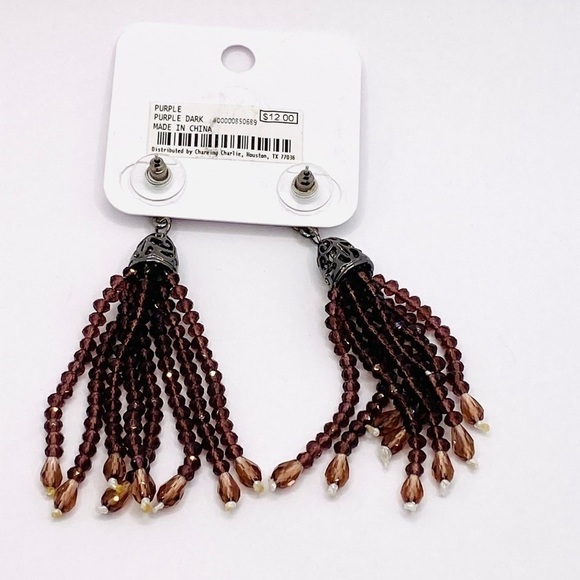Charming Charlie Earrings Dark Purple Tassels New - Picture 3 of 7